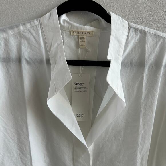 Eileen Fisher Washed Organic Cotton Poplin Stand Collar Top New Size Medium - Picture 2 of 5